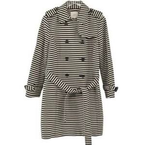 LOFT Trench Coat Womens Striped Black Beige Double Breasted Jacket Academia XS